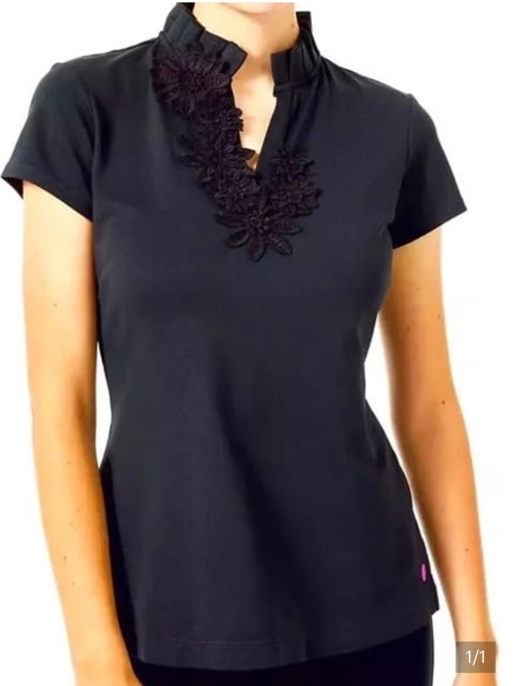 Lilly Pulitzer Luxletic Frida Flower Black Golf Polo Shirt XL
